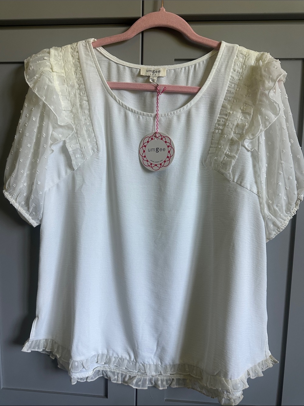 Umgee Cream Ruffled Sleeve Blouse